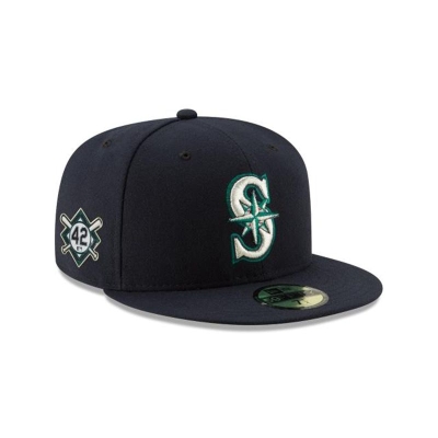 Blue Seattle Mariners Hat - New Era MLB Jackie Robinson Day 59FIFTY Fitted Caps USA0395764